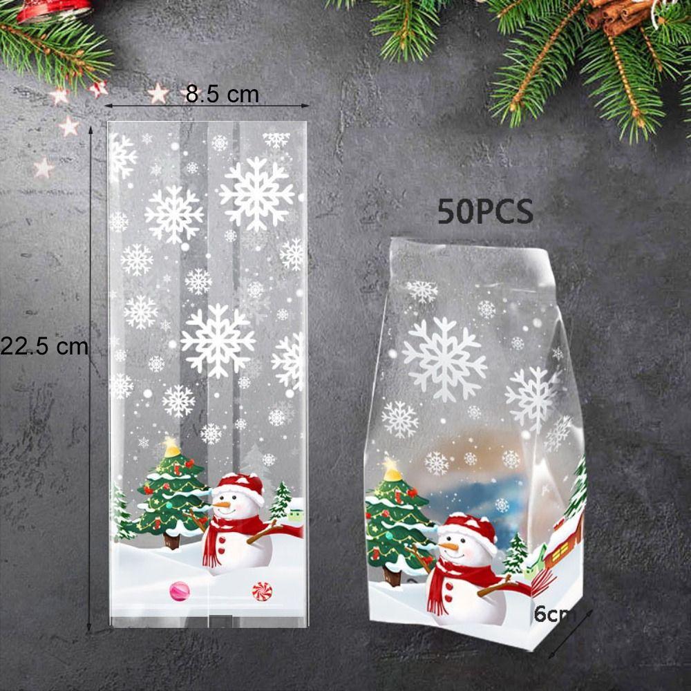 50/100Pcs Snowman Snowflake Pattern Christmas Gifts Bags Transparent Baking Packaging Bags Winter
