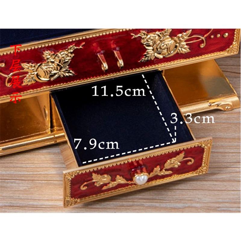 Металлическая шкатулка для украшений, многослойная, большая вместимость, ручка для хранения украшений с зеркалом