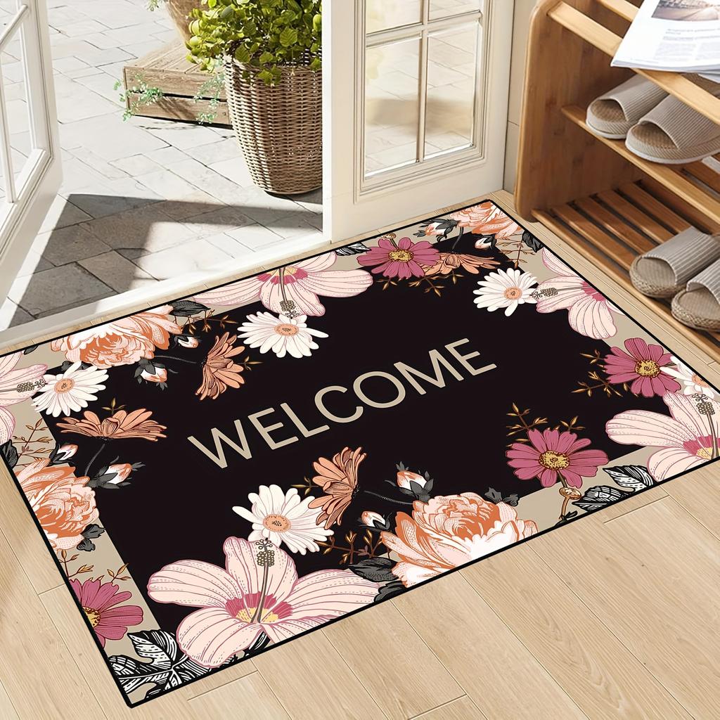 Floral Butterflies Welcome Doormats Entrance Non Slip Floor Mats Carpet Home Decor Indoor Outdoor Use Crystal Velvet