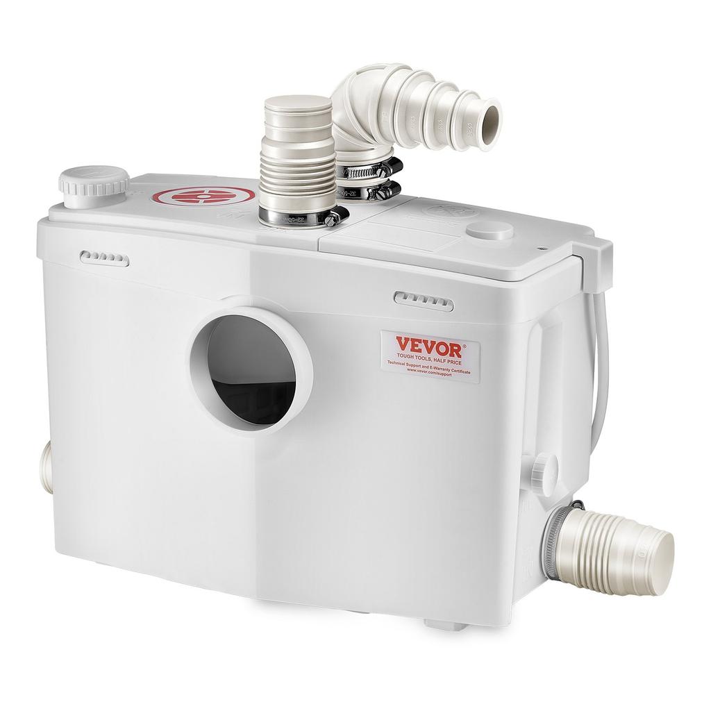 VEVOR Macerator Pump, 1200W, 180 L/min(48 GPM) Flow, 33 ft/10 m Head, Macerator Sewerage Toilet Pump with 4 Water Inlets
