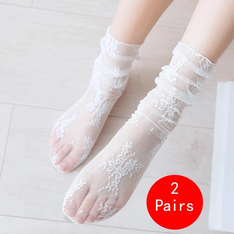 Ultra Breathable Thin Summer Lace Socks for Women - White Fishnet Mid-Calf Sexy Lolita Style