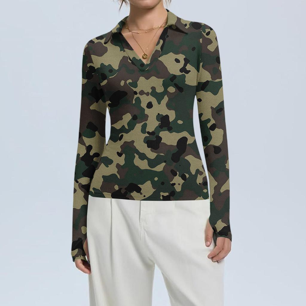 Women's Fashion Casual Print V-Neck Long Sleeve Button-Down Top