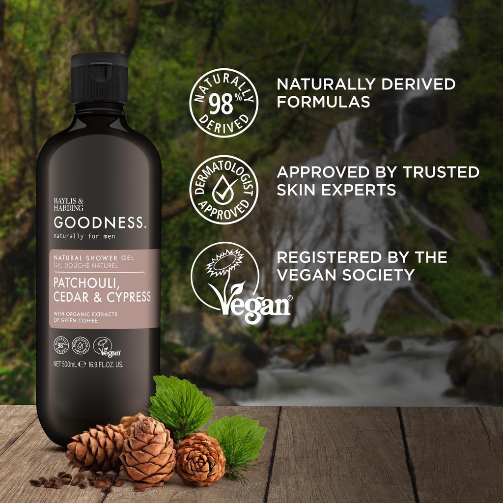 Baylis & Harding Goodness Мужской Гель для душа Пачули, Кедр и Кипарис, Натуральный, 500 мл - Подходит для веганов (Пакет из 1)