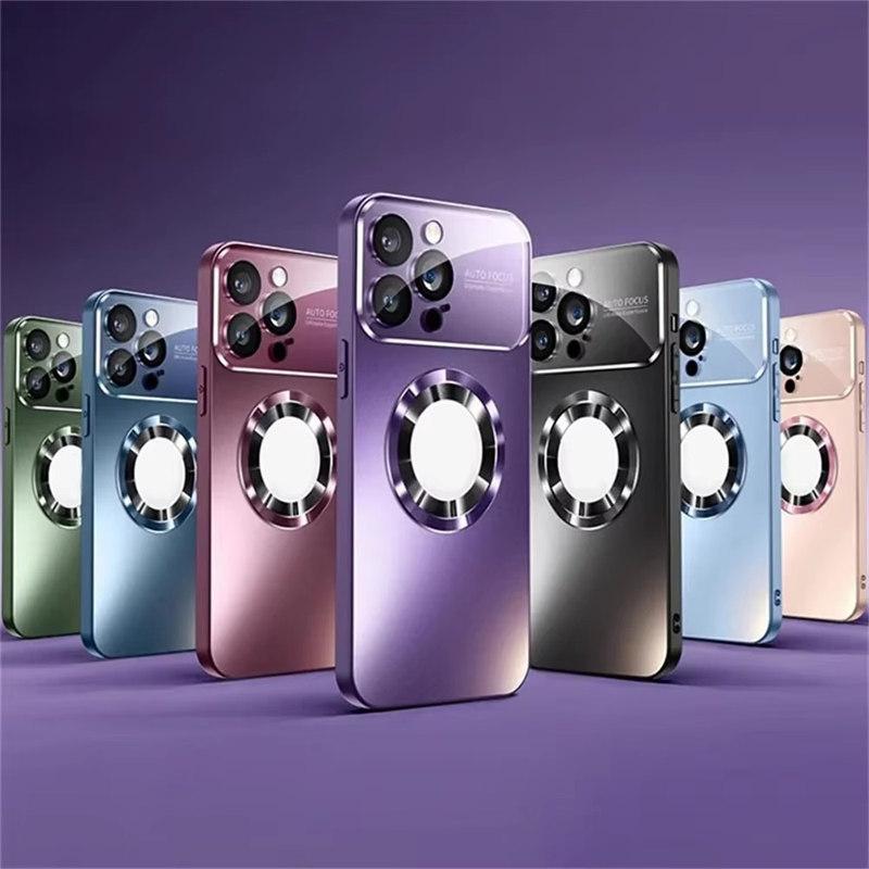 Роскошный титановый металлический цветной матовый магнитный чехол для iPhone 16 15 14 13 12 11 Pro Max Plus чехол для беспроводной зарядки Magsafe