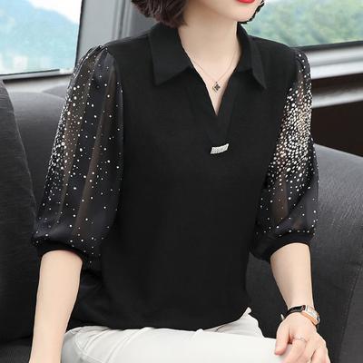 Летний женский шифоновый топ, кружевной топ в горошек, свободный большой размер с V-образным вырезом