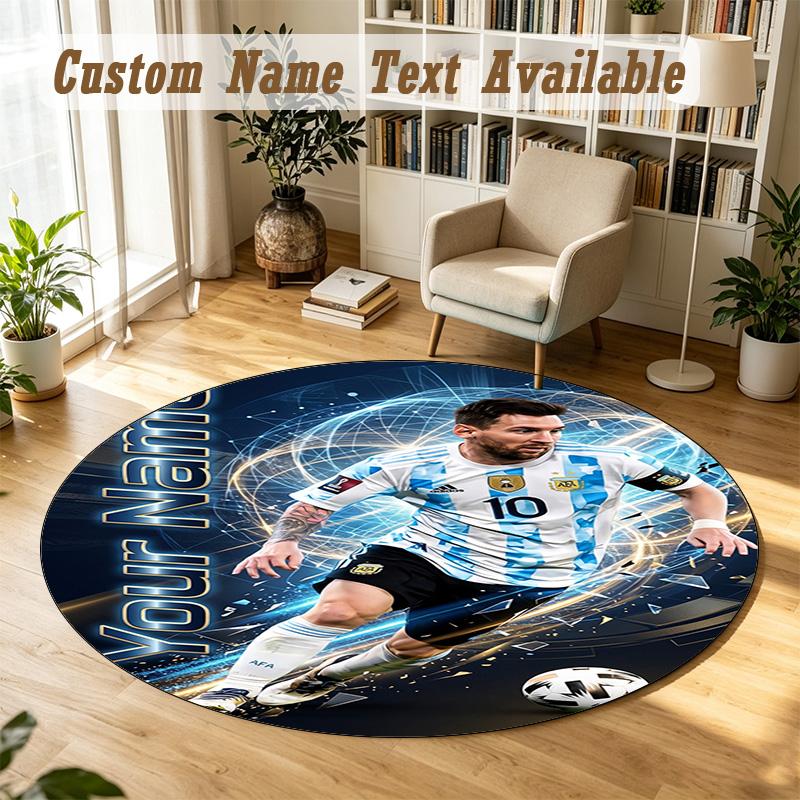 Round Rug Custom NameLionel Messi Pattern Non Slip Carpet Home Floor Decor