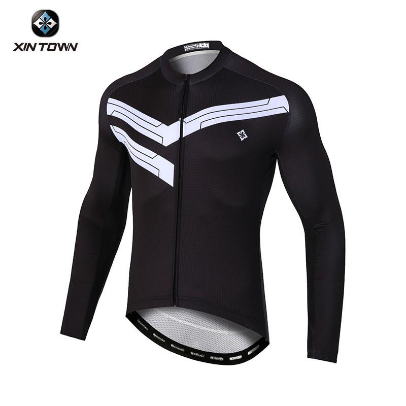 Mens Long Sleeve Cycling Jersey Moisture Wicking Bike Top