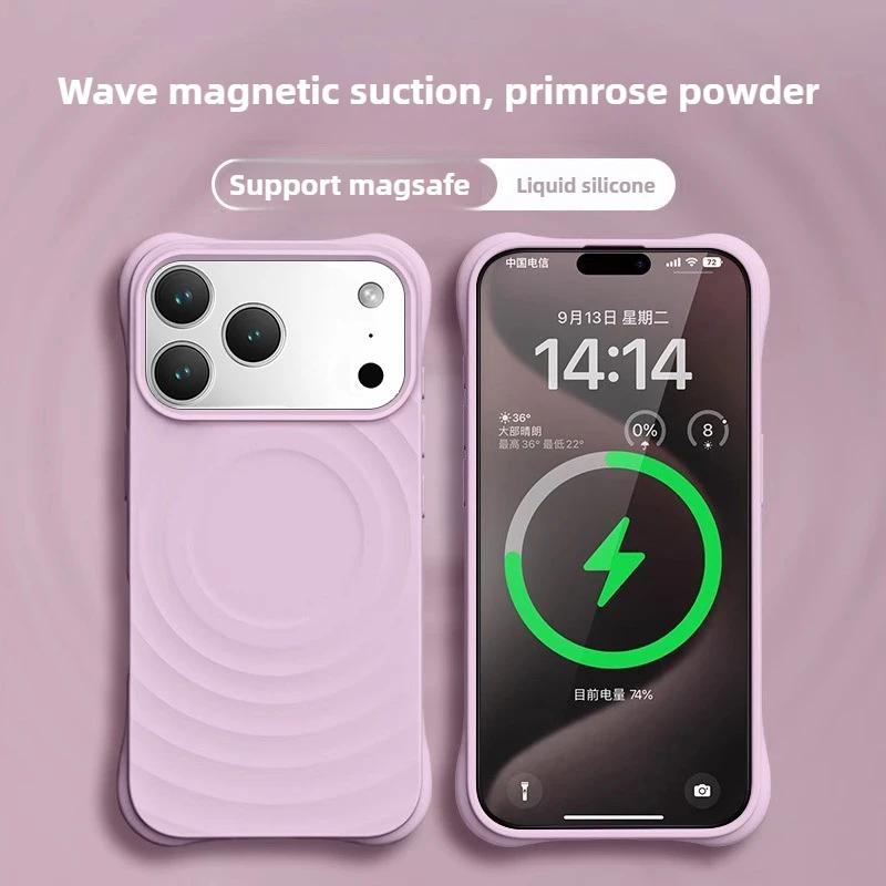 Высококачественный чехол однотонный для IPhone 17 16 15 14 13 Air Pro Max Для Magsafe Жидкий силикон Волнообразный рисунок Защита от царапин