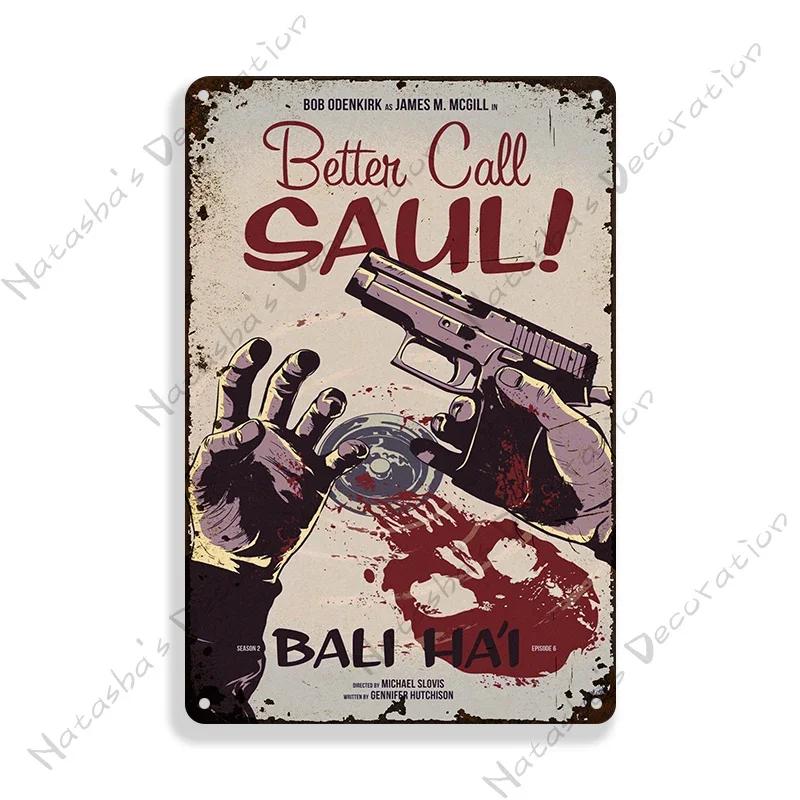 Классическое ТВ Лучше позвоните Солу Декоративная тарелка Металлическая тарелка Винтажная металлическая жестяная вывеска Ретро постер Табличка Настенный индустриальный декор