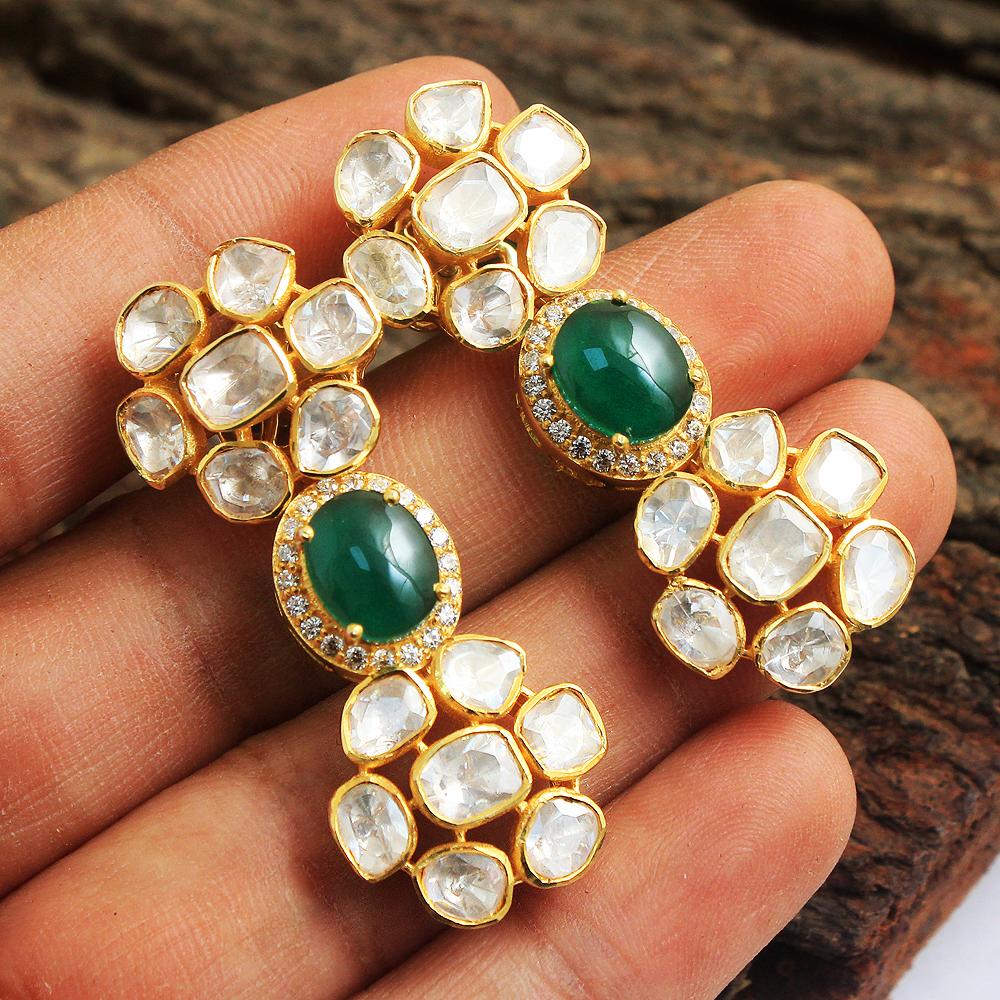 Серьги-подвески Kundan Polki с золотой отделкой из стерлингового серебра