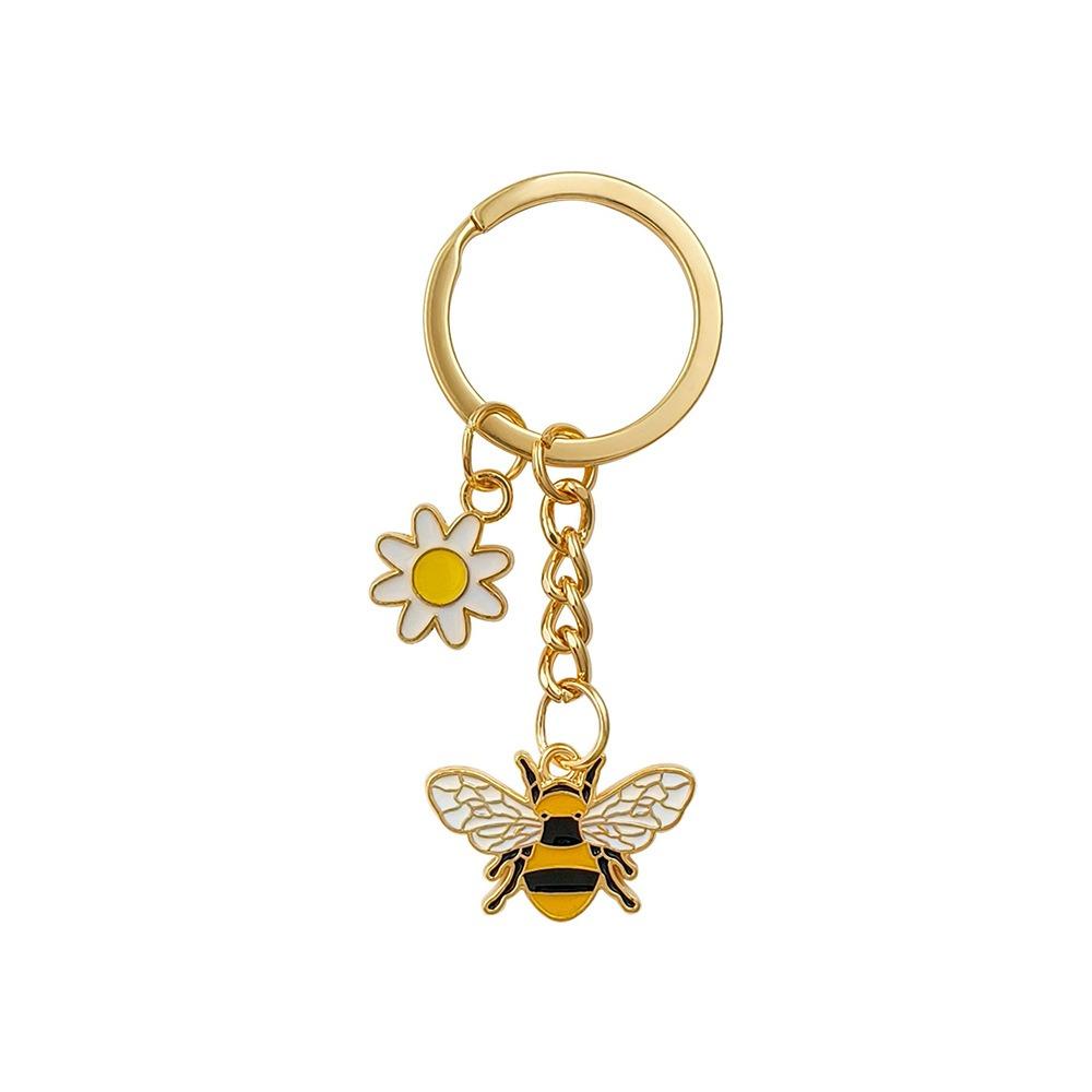 Mini Garden Key Chains Cartoon Metal Enamel Pendant Creative Bee Flower Key Ring  Jewelry Gifts