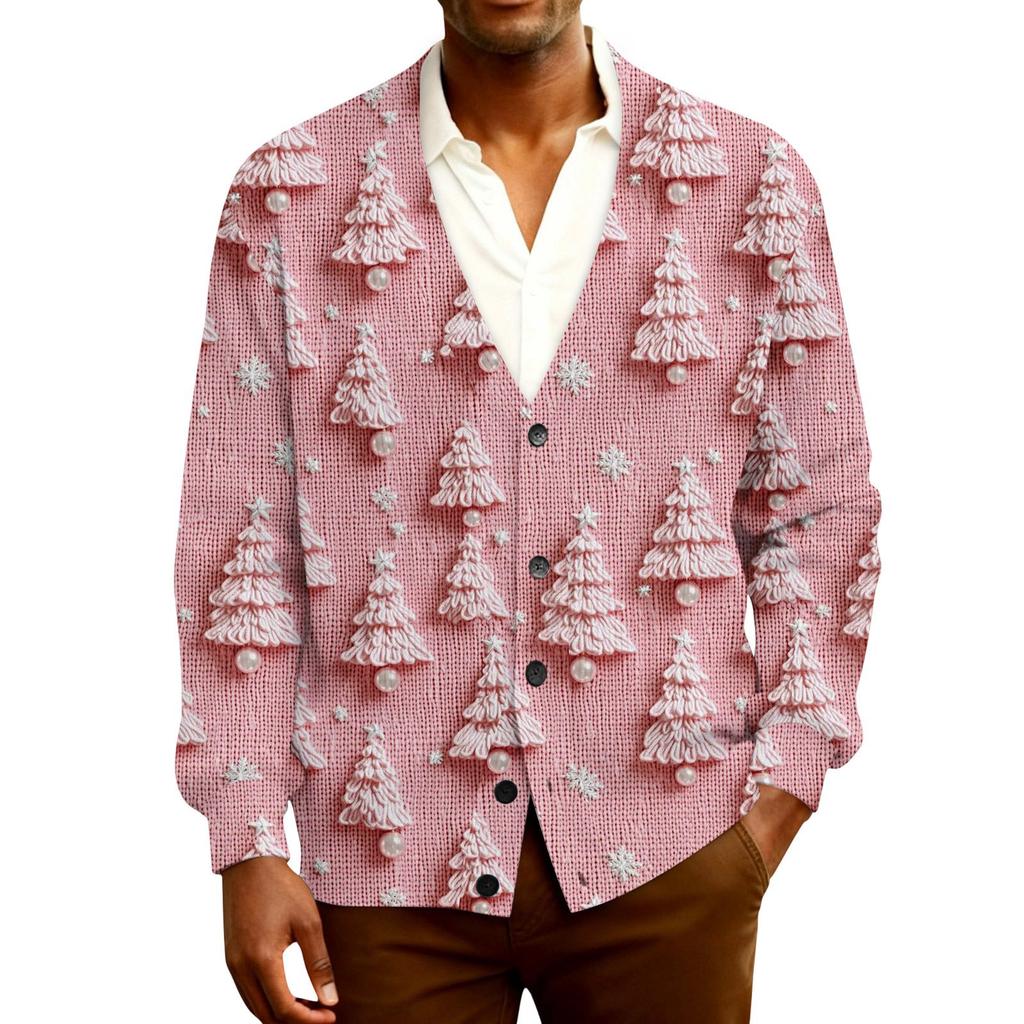 Мужской кардиган с длинным рукавом, рубчатой вязки