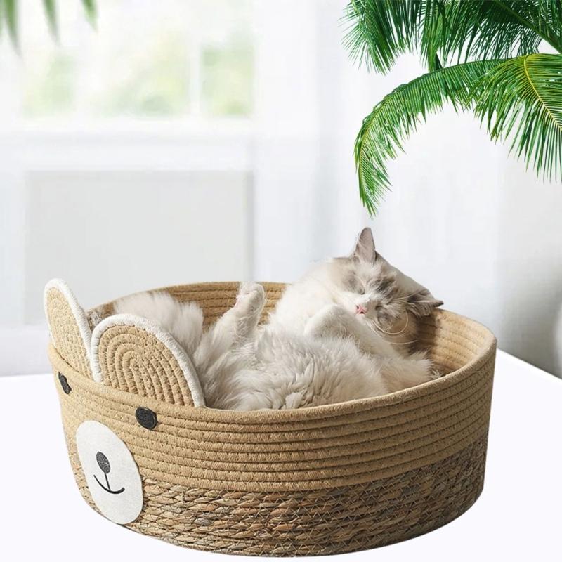 Корзина-лежанка для кошек и щенков Основание Съемная подушка Корзина для мелких и средних питомцев Креативная лежанка для питомцев Милое гнездышко