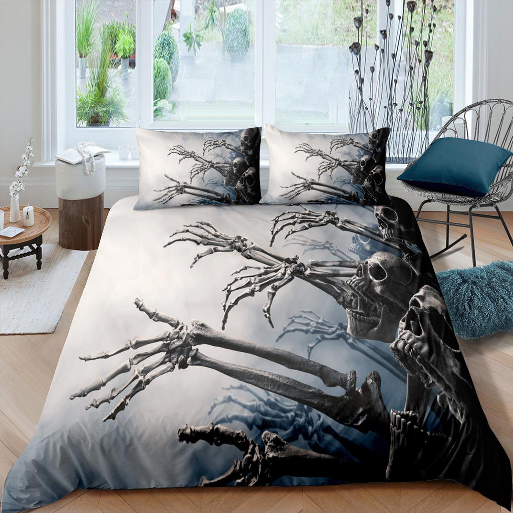 3D Skull Head Bedding Set Terror Pattern Quilt Cover Pillow Case 2 or 3 Pieces DE135 * 2 Halloween Extra Large Soft Home Decoration