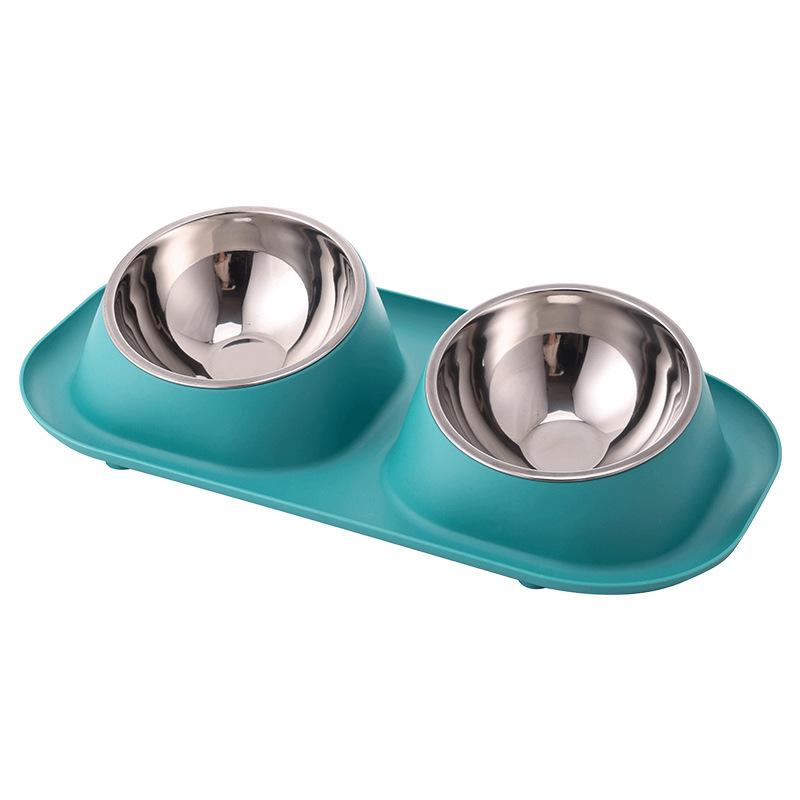 15° Tilted Double Stainless Steel Pet Bowl Anti-Tipping Cat Food Water Feeder Set for Cats and Small Dogs Blue Green Orange Yellow