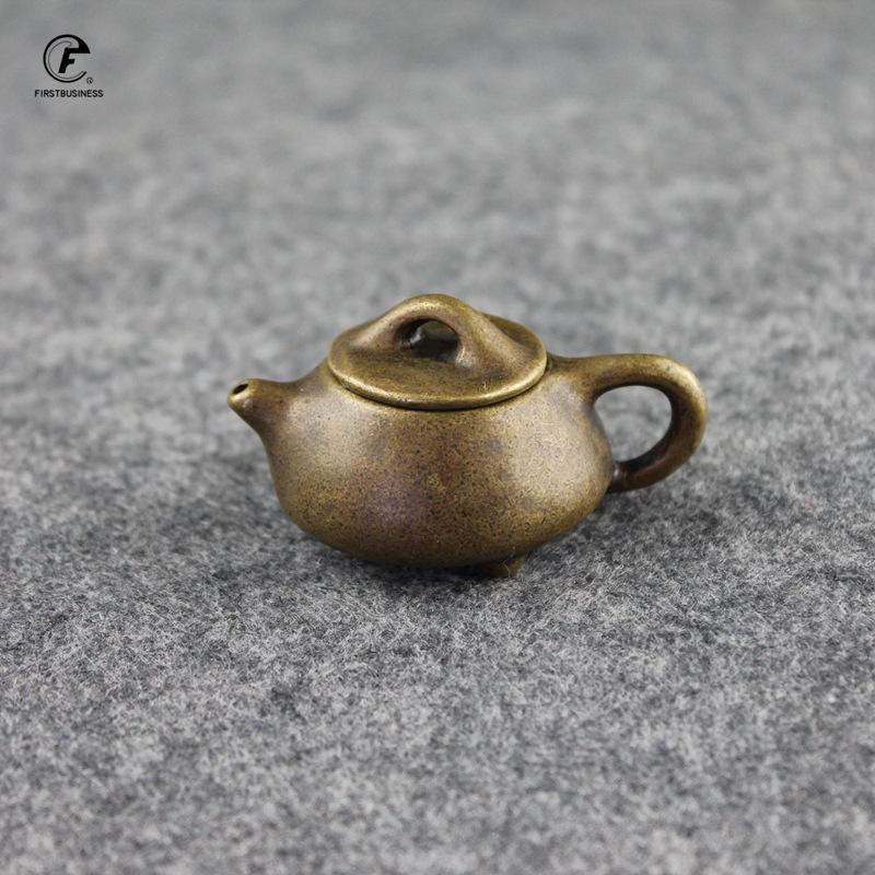 Bronze Mini Finger Teapot Tea Pet Small Pocket Tea Set Figurines Incense Holder Base Tea Pet Desk Decoration Home Decor Ornament