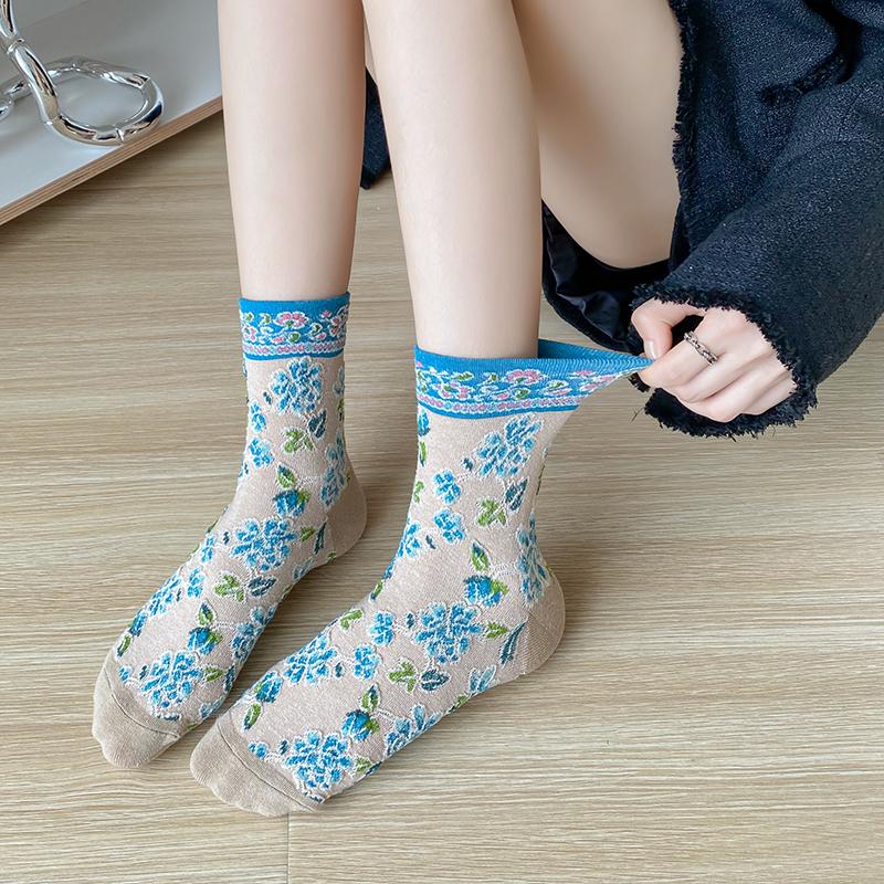 5 пар уличных зимних хлопковых носков женские модные носки Харадзюку высокого качества с цветочным принтом кавайные носки корейский стиль длинные носки