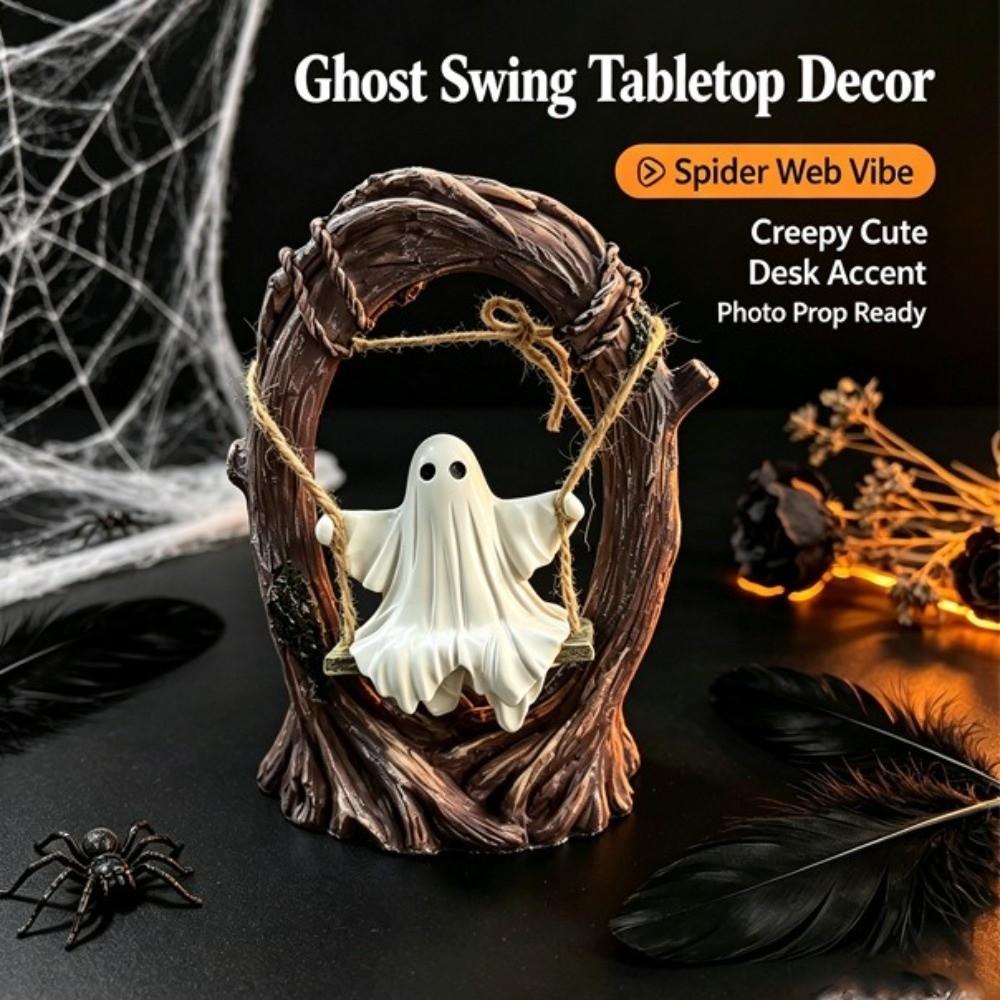 White Halloween Swing Ghost Ornament Cute Swing Ghost Decorations Tabletop Centerpiece