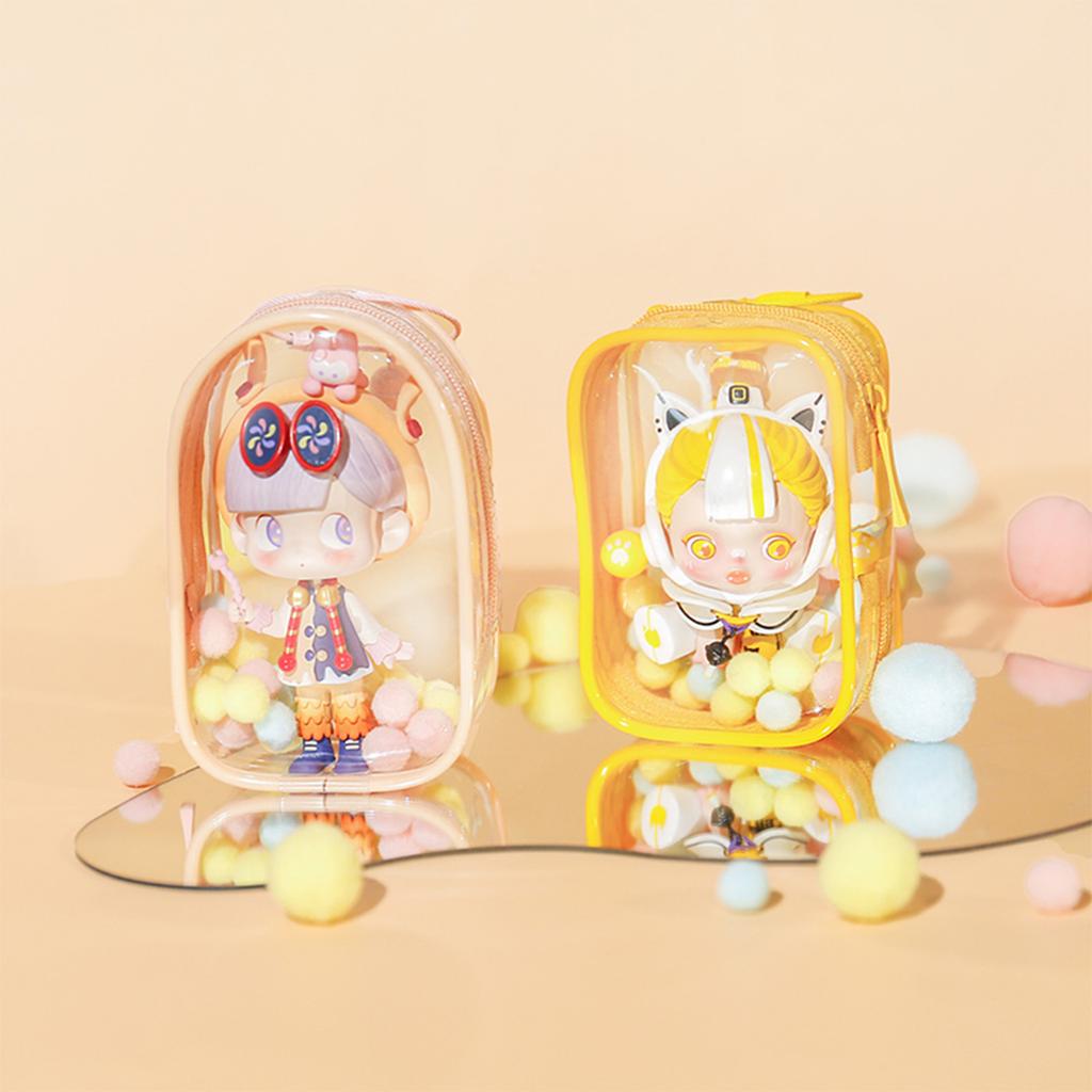 Thicken Transparent Pvc Clear Pouch Mystery Box Organizer Box Keychain Bag Doll Organization Toy Storage Case With Plush Ball