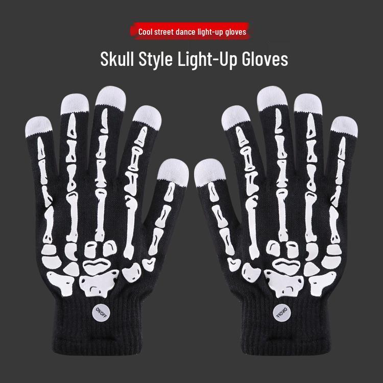 LED Light-Up Knitted Skeleton Gloves - Flashing, Warm, Creative Halloween & Christmas Accessory