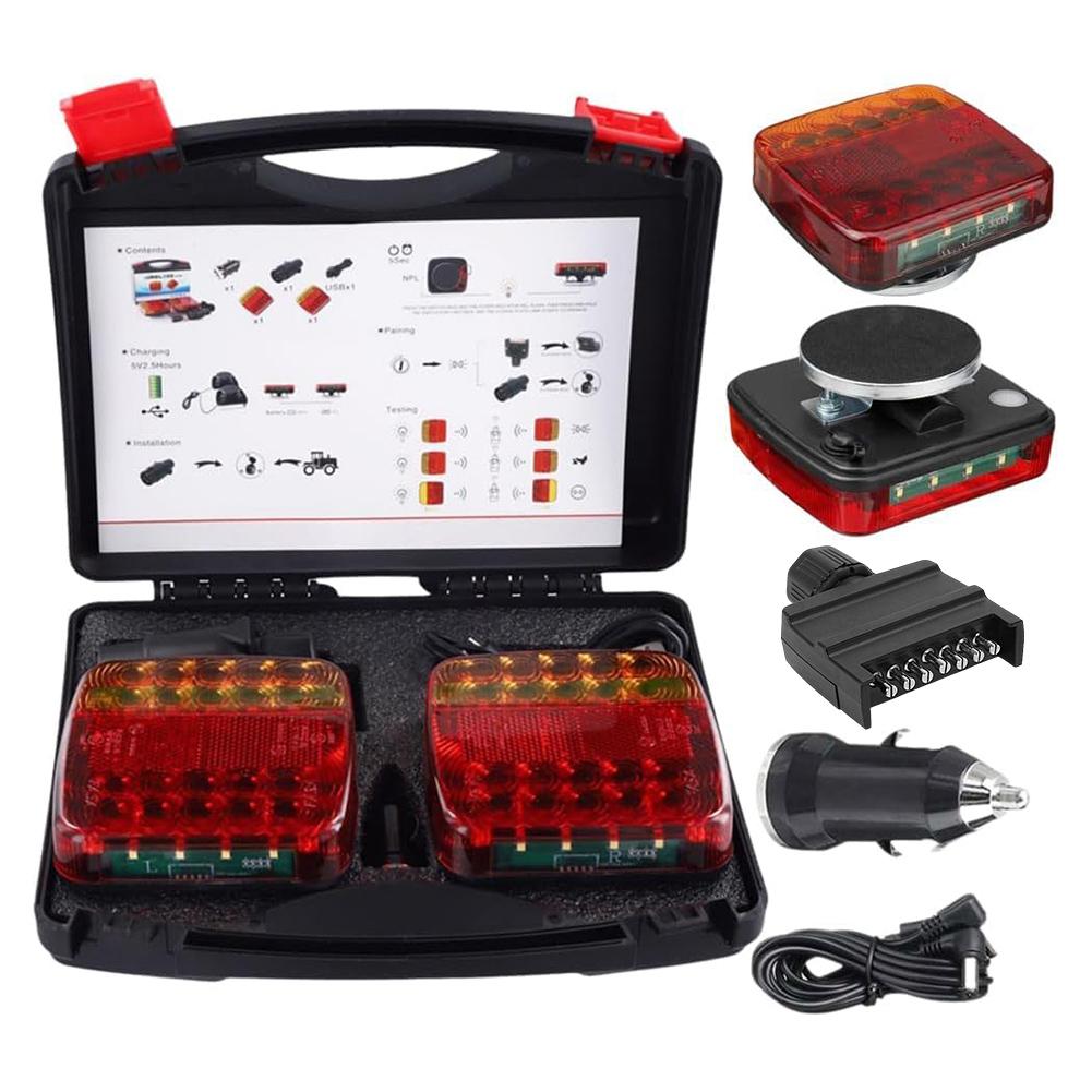Rechargeable Towing Light Kit Waterproof Portable LED Tow Tail Lights Kit Trailer Tow Lights for Truck RV Camper Boat