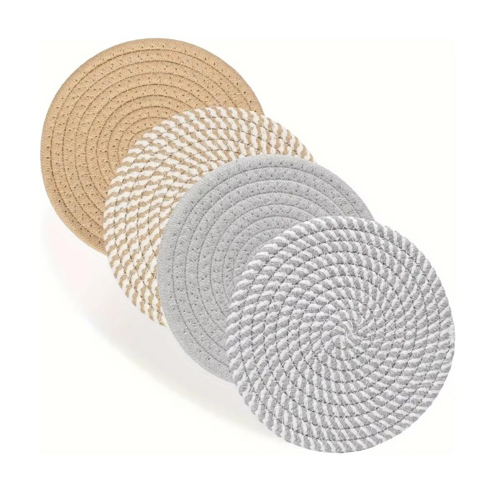 4Pcs Round Shape Trivets for Hot Dishes 18-33cm Woven Pot Holders Table Placemats Set  Farmhouse