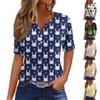 Women's Fashion Casual Easter Printed V-Neck Short Sleeve Decorative Button T-Shirt Top