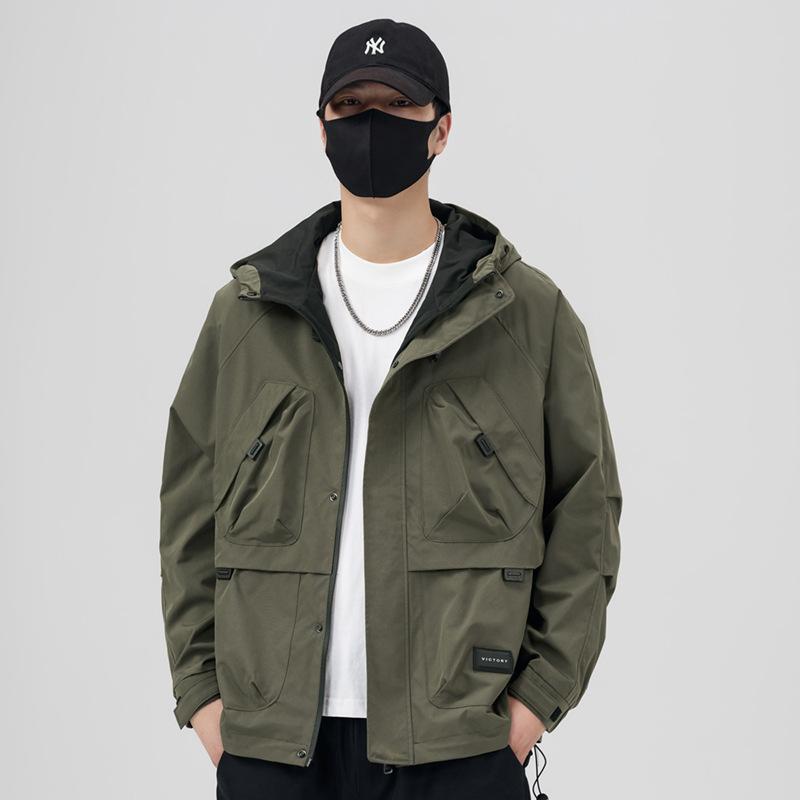 Новая весенне-осенняя базовая модная повседневная универсальная толстовка с капюшоном, трендовая куртка в стиле милитари, куртка с длинными рукавами для мужчин