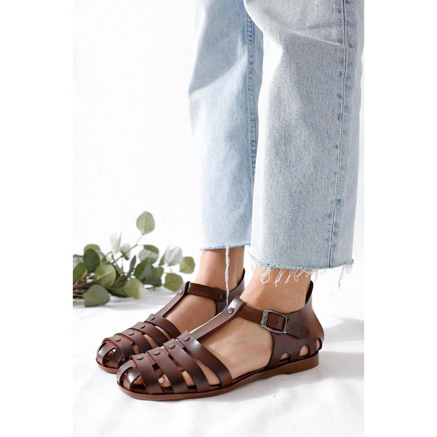 Женские повседневные сандалии из натуральной кожи с клеткой