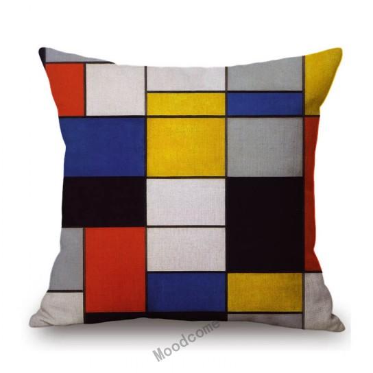 Modern Abstract Art Geomtric Lines Red Blue Yellow Piet Mondrian Oil Painting Home Decorative Pillow Case Linen Cushion Cover