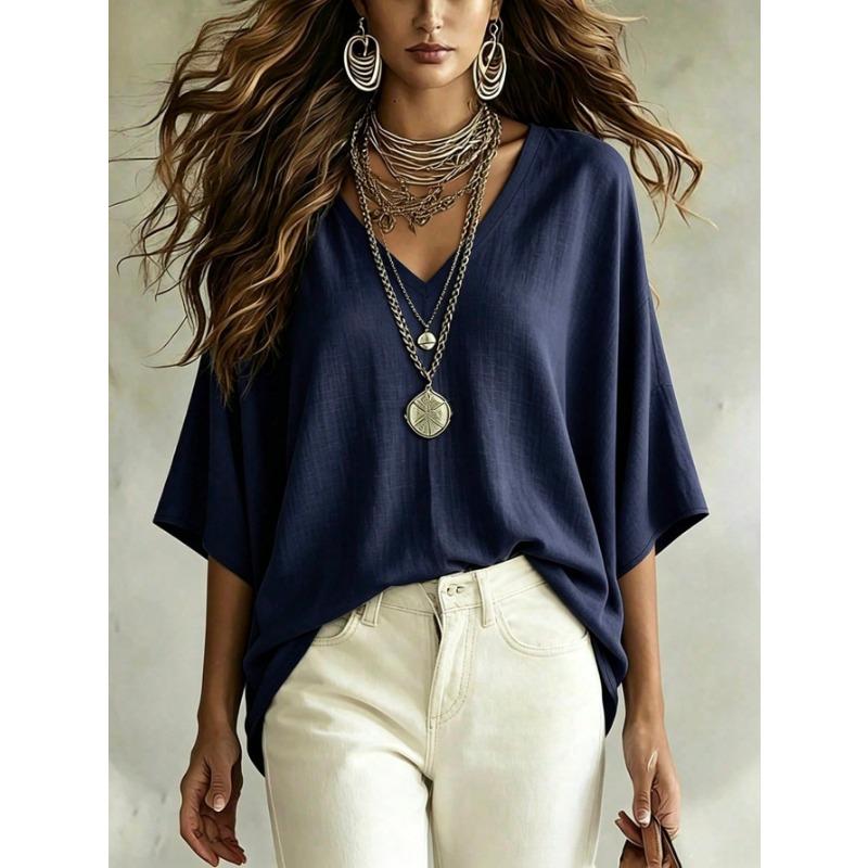 Women S Loose Fit V Neck 3 4 Sleeve Casual T Shirt