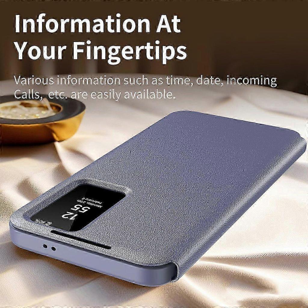 For Samsung Galaxy A56 5G Case with Card Holder Smart View Window Leather Phone Cover - Lavender Gre