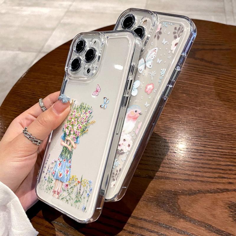 Модный цветочный чехол для телефона iPhone 16 15 14 Pro Max 13 12 11 ударопрочный силиконовый чехол прозрачный чехол