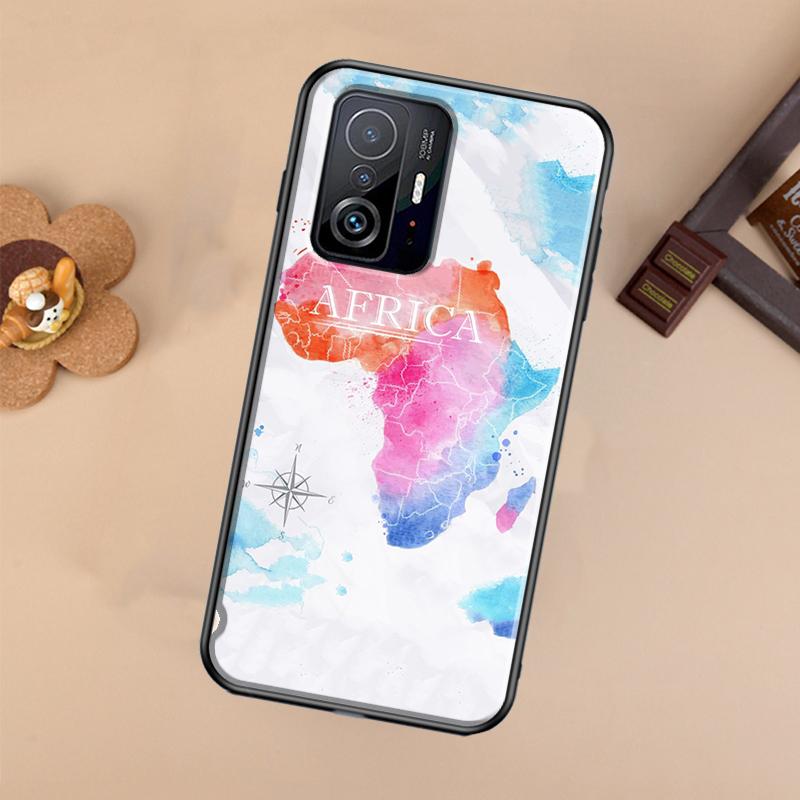 Africa Map Geography Painted For POCO X5 X4 X3 F5 Pro M4 M5s F3 F4 GT C40 Phone Case For Xiaomi 12T 11T 13 Pro 12 Lite