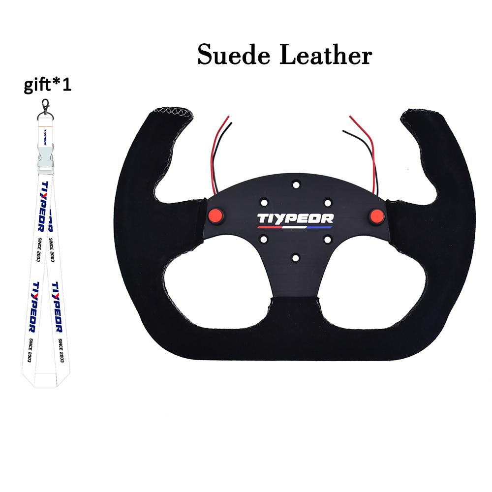 TIYPEOR D-shaped Opening Racing Steering Wheels Black And Red Leather Sports Classic Steering Wheel with Black Spoke