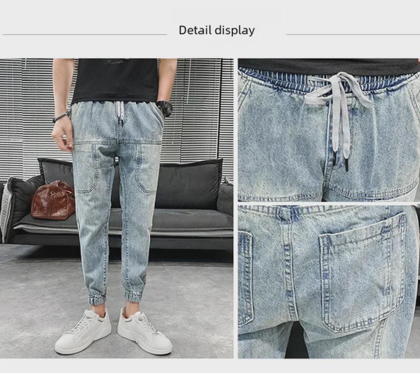 Мужские модные узкие джинсы-шаровары в корейском стиле - повседневные осенние брюки свободного кроя Nine-Point