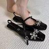 Sheepskin Version~ French Flat Bottom One-word with Mary Jane Shoes, Summer Women's Head Shallow Mouth One-word Buckle Flower Low-heeled Single Shoes