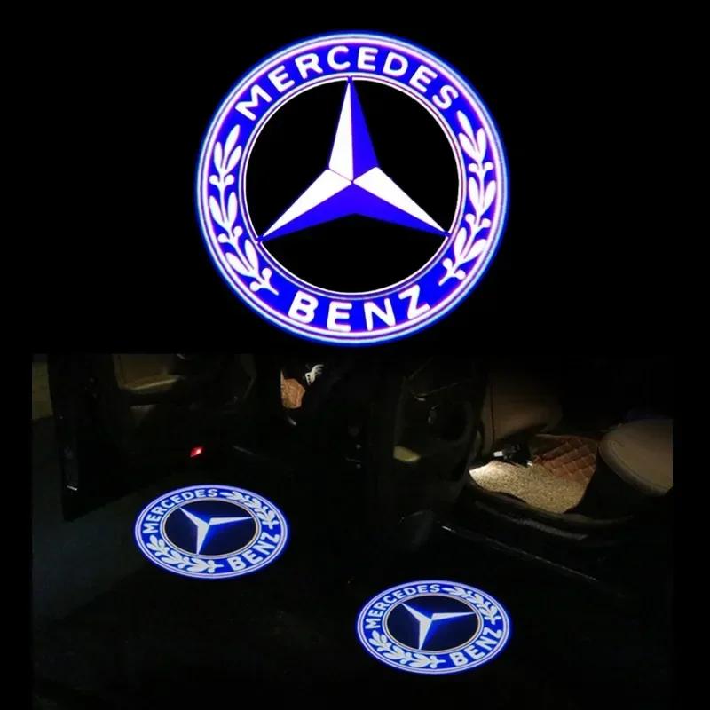 DLT2 For Benz AMG 2PCS Car Door Emblem LED Light Welcome Lamp Wireless Laser Projector For Mercedes Benz B/C/E/S Class A Class C200L