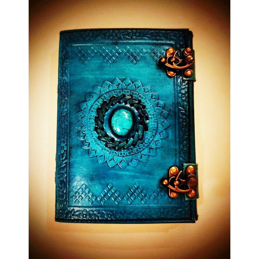 Винтажный кожаный блокнот ручной работы с шипами Moon Blue Lapiz Gemstone