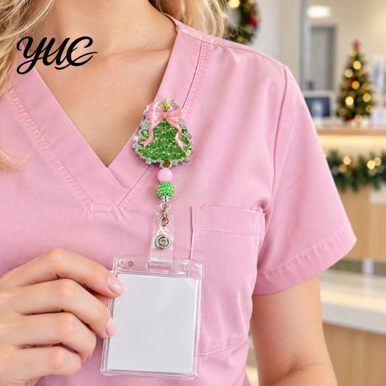 Work ID Card Reel Christmas Retractable Badge Reel, 360 Degree Smooth Rotating Clip, Teacher Waterproof Acrylic Holder for Cards And Keys Id Clip