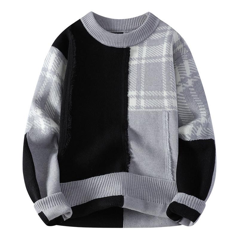 Осень-зима Толстый мужской свитер Модный пэчворк Вязаный пуловер Мужской Повседневный Уличный Трикотаж Для Пары