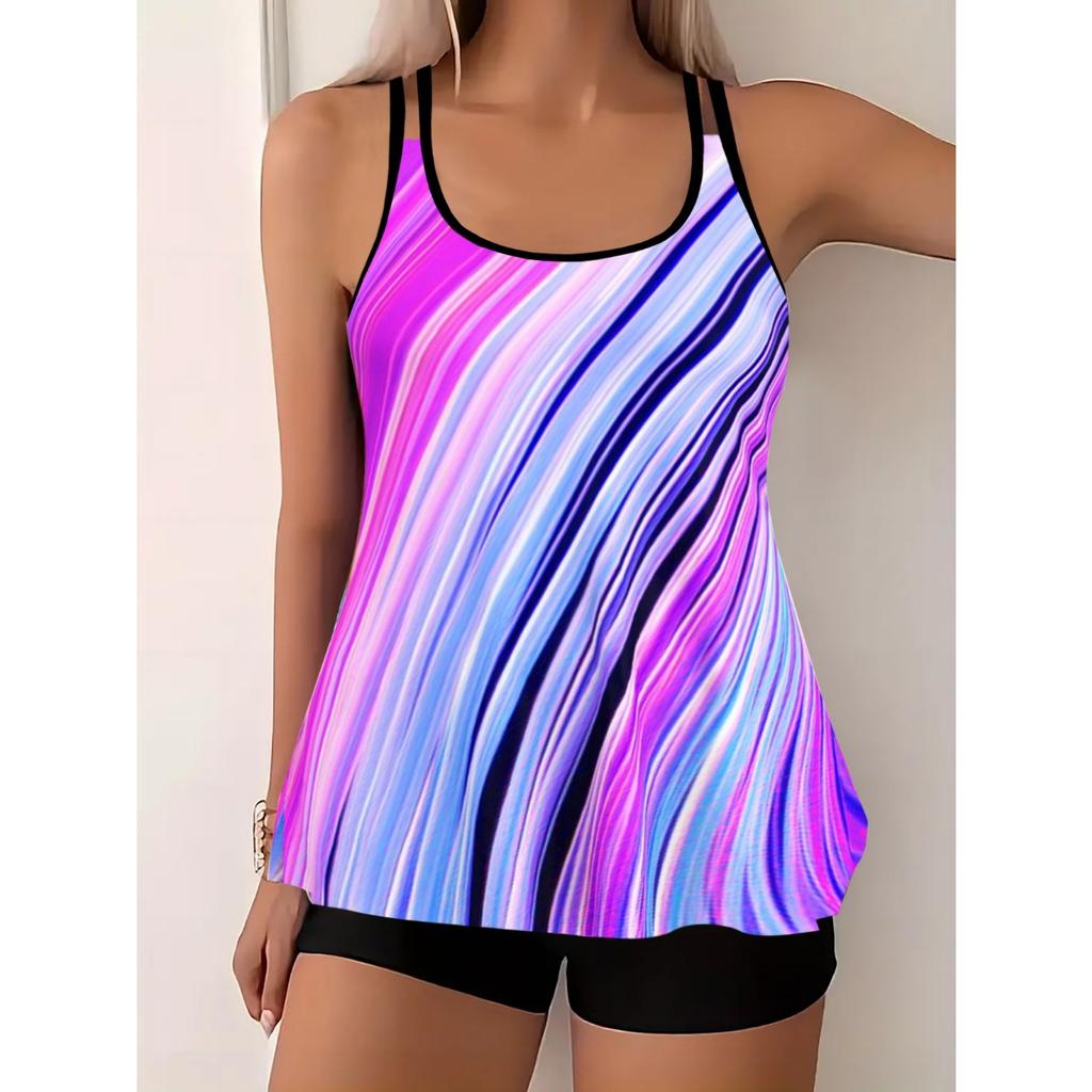 Plus Size Elegant Tankini Set Women's Plus Bikini  Set  Print  Tank Dress  Party Swimsuit 2 Piece  Bathing Suit Set