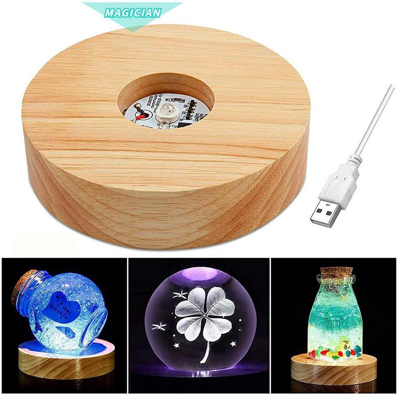 Wooden Led Light Display Base Glass Resin Art Ornament Wooden Night Lamp