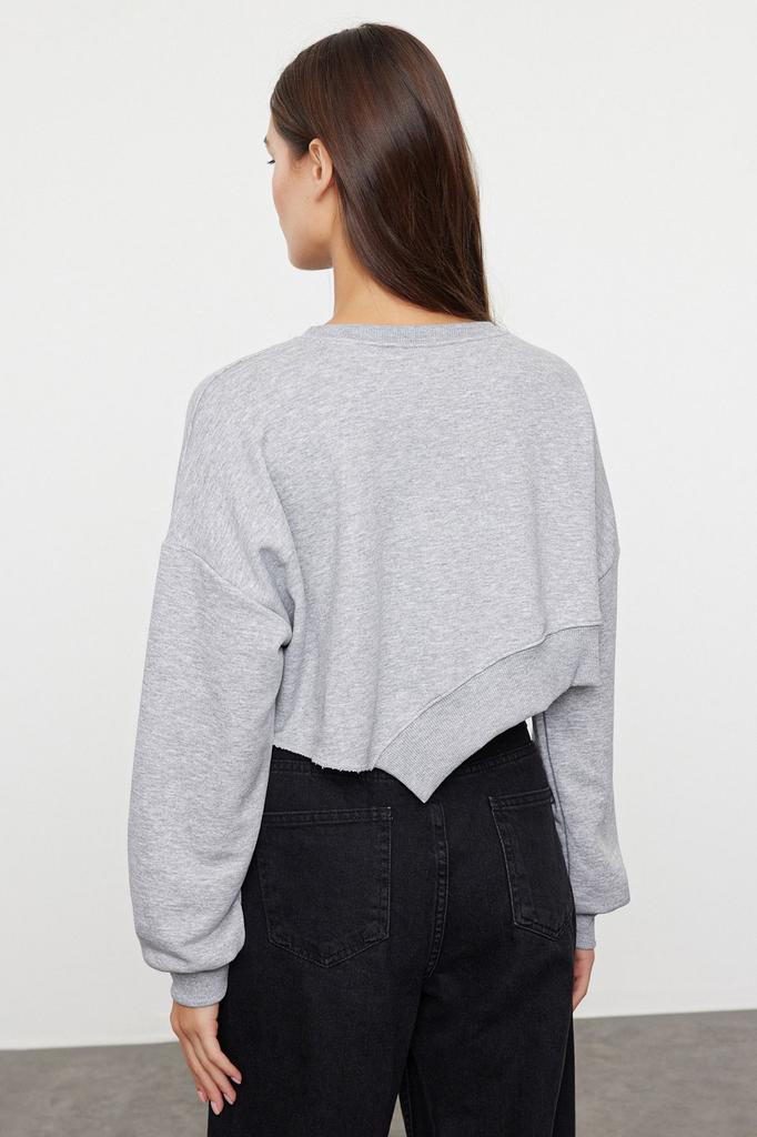 Women's Fashionable Stylish Sweatshirt Emerald Green Oversize Wide Fit Asymmetrical Crop Thick Knitted Sweatshirt