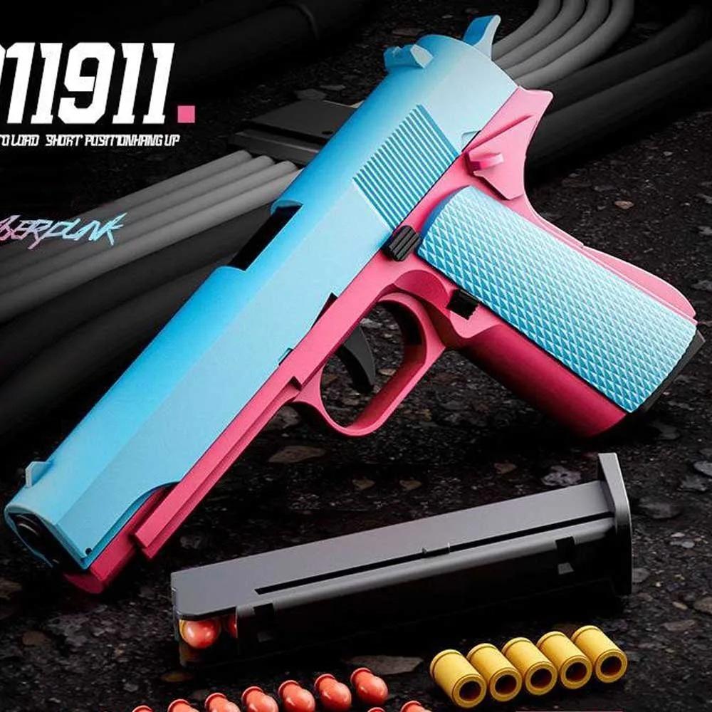 Кольт 1911 Гильза Мягкая Пуля Пистолет Может Стрелять Игрушечный Пистолет Полностью Автоматический Пистолет Игры Стрельба для Мальчиков Детей Рождественский Подарок