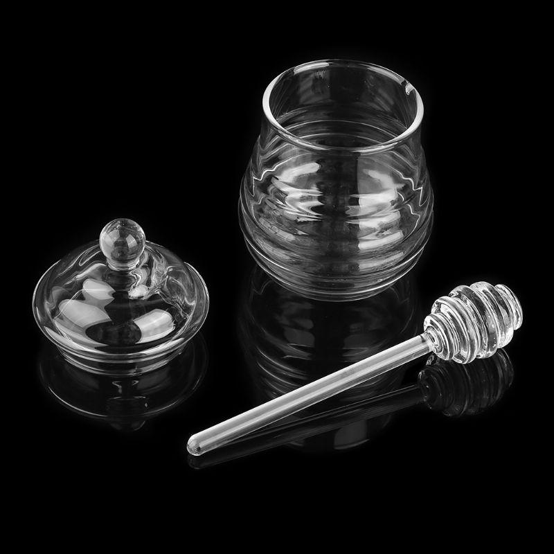 Honey Jar with Dipper and Lid Heat-Resistant Glass Storage Container Material for Home Kitchen Use Pot