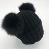 Custom Labels Double Pom Pom Baby Toddler Children Winter Beanie Knitted Hats With Fur Pompom