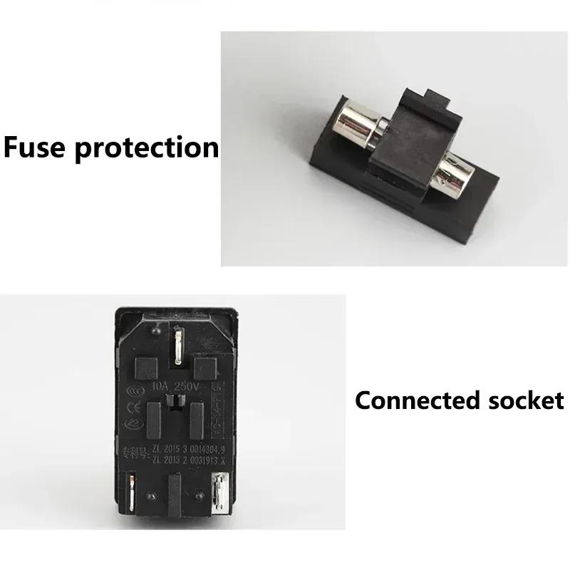 5Pcs 250V AC Socket Red LED 10A Fuse Electrical Rocker Switch Male Plug Female Socket Connector