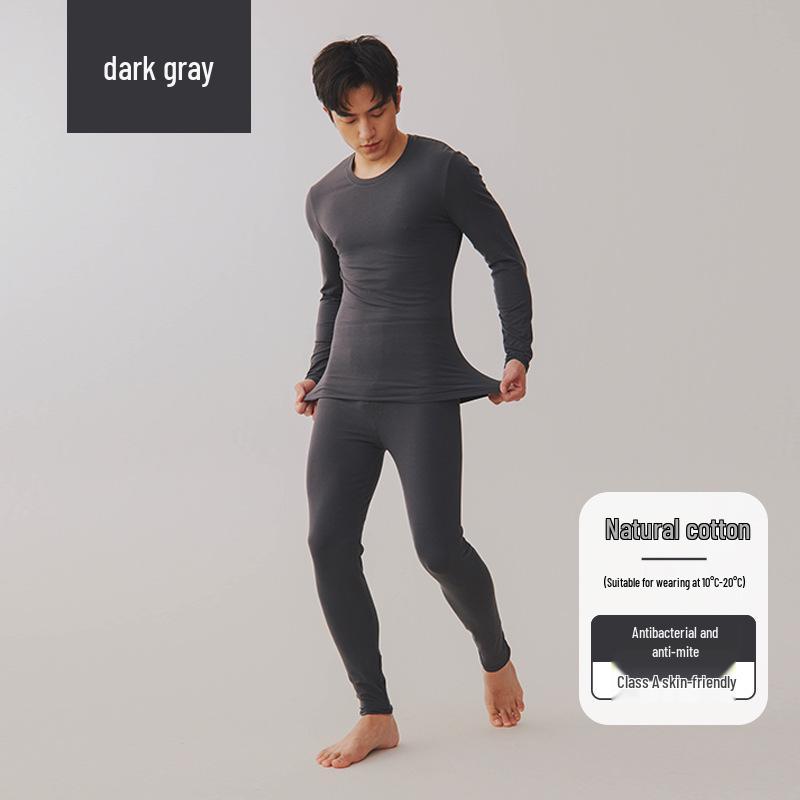 Мужской комплект тонкого теплого хлопкового термобелья облегающего кроя на осень 2025 года - детский хлопок класса А с начесом