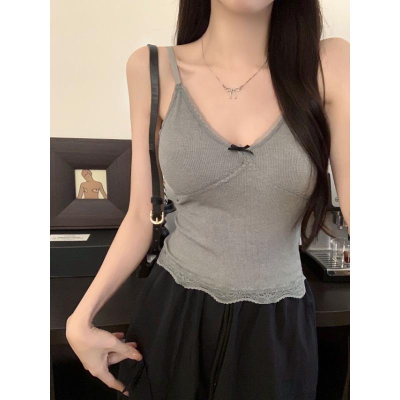 Бесшовный жилет-халтер с V-образным вырезом, кружевным бантом в балетном стиле, облегающий покрой внутри с короткой базовой рубашкой